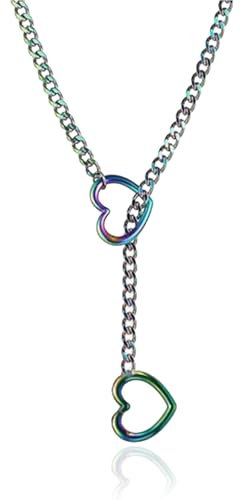 WLVinson Love Shackles Necklace,Herz Kette Heart Slip Chain Damen,Herzkette,Loveshackles,O-Ring-Schlupfkette,Herz Lariat Y Choker Halskette,Handmade Punk Gothic Cuban Necklace für Frauen