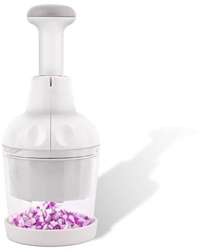 Food Chopper Vegetable Cutter with Container Onion Veggie Garlic Nut Dicer Manual Hand, White