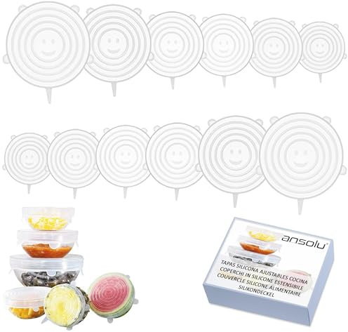 Couvercle silicone alimentaire 12 pieces ajustable a differentes tailles Scelle hermetiquement pour une fraîcheur maximale Resistance aux hautes et basses temperatures Facile a nettoyer