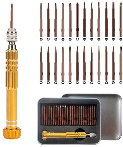 BAKESHU 24-in-1 Mini Screwdriver Set, Miniature Screwdriver, Tiny Precision Screwdriver, Eyeglasses, Sunglasses, Watches, Jewelry, Cell Phone Repair Screwdrivers(Gold)