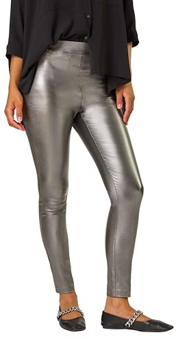 Roman Originals Faux Leather Trousers for Women UK Ladies Mat Legging Jegging Pants High Waisted Pull On Waterproof Wet Latex Imitation Coated Stretchy Jeans Tight Slimming PU - Pewter - Size 18