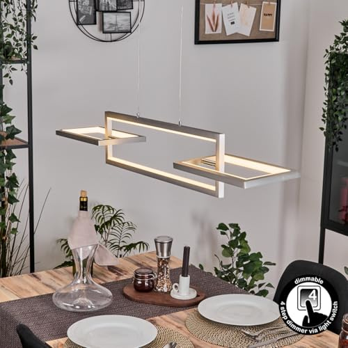 HOFSTEIN LED Pendelleuchte Odeon, dimmbare Pendellampe aus Metall/Kunststoff in Silber/Weiß, Hängeleuchte mit Memoryfunktion, dimmbar über Wandschalter, Höhe max. 150 cm, 26 Watt, Esszimmer, Küche