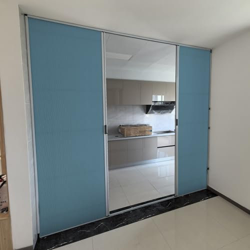 Porte AccordéOn Coulissante Pliante 158 168 173 cm 178 183 188 198 203 cm Porte accordéon double, portes pliantes intérieures pour cuisines/placard/buanderie/porte intérieure - avec rail supérieur(Blu