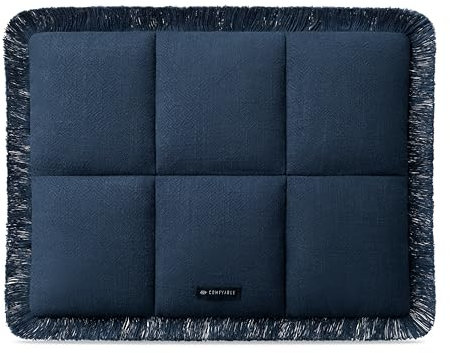 Comfyable Puffy Laptop Sleeve 16 15 14 13 Inch for Women, Compatible with MacBook Air & MacBook Pro M4 M3 2024, Quilted Linen Soft Puffer Case with Fringe for Computer, Navy Blue