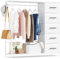 Open Wardrobe for Bedroom, Clothes Rail with 5 Fabric Drawer, Heavy Duty Clothing Rack, 4 Side Hooks and Metal Frame (White)