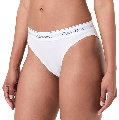 Calvin Klein Women’s High Leg Briefs with Logo Waistband, White (White), M