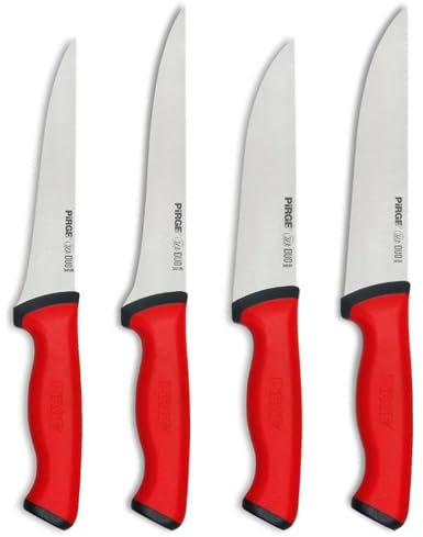 Pirge Duo Metzgermesser Set 4 TLG Schlachtermesser Rutschfester Griff - Fleischermesser - Stechmesser - Exzellenter Schärfe Ausbeinmesser - Edelstahl Profi Küchenmesser