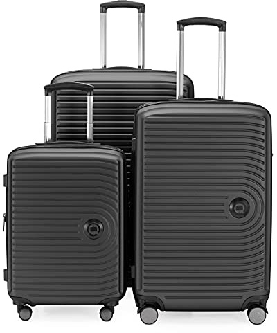 Hauptstadtkoffer Mitte - 3er Kofferset + Digitaler Kofferanhänger - Reisetrolleys 55/68/77 cm + Kofferanhänger mit QR-Code, 4 Doppel-Rollen, Hartschale ABS, XL-Volumenerweiterung, TSA, Graphite