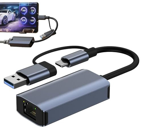 Adaptador USB a Ethernet | USB3.0 Tipo C a RJ45 Adaptador de LAN de Red, Adaptador Ethernet de Cable de Red de Doble Cabeza para Laptop, PC, Unidad Flash, HDD móvil