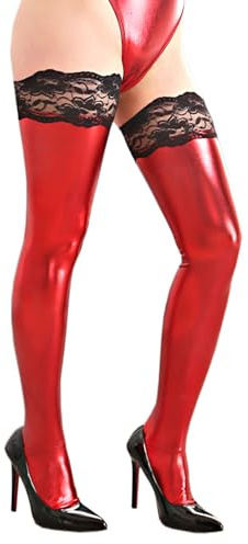 Kutocesy Leder Overknee Strümpfe Stockings Damen Sexy Wetlook Latex Rutschfest Strumpfhosen Dessous Cosplay Strümpfe Slim