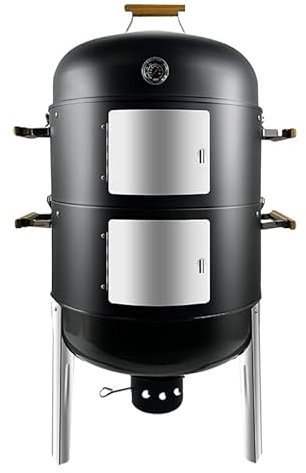 Joyagrill Fumoir XXL 67 x 52 x 104 H cm, thermomètre intégré, ventilation d'air, fumoir à 2 couches, avec 5 poignées en bambou et 4 crochets pour les fêtes, barbecue de jardin, barbecue de camping