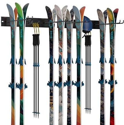 EVERHANGER Wandhalterung Skiträger für Garage, Skiaufbewahrung Kleiderbügel für Indoor/Outdoor, Wand-Skihalter hält bis zu 8 Paar Ski