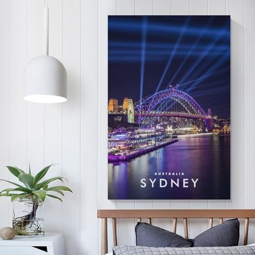 TBDUEPS Leinwandbild mit Motiv „Sydney, Australien“, für Wände im Wohnzimmer, rustikale Bauernhaus-Badezimmerdekoration, 50 x 75 cm