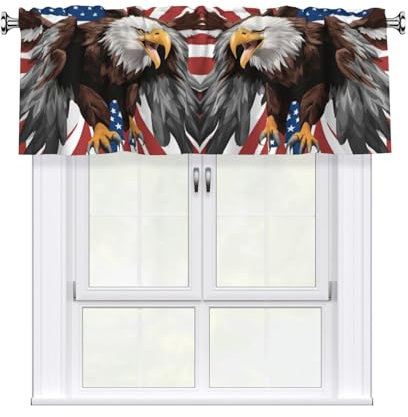 Koloqren Vorhang mit Adler und USA-Flagge, halbes Fenster, 137 x 45 cm, kurze Vorhänge mit Stangentasche
