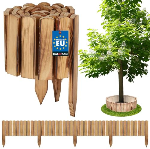 KOTARBAU® Beeteinfassung Holz Gartenzaun Rollzaun 200 x 20 cm Geflämmt Beetumrandung Holzzaun Rollboarder Palisadenkante Holzzaun Rasenkanten Deko Gartenzaun Steckzaun Flexibler Rollborder Rasenkante