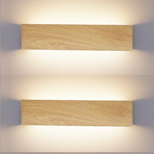 XXINLOOY LED Wandleuchte Innen 24W 41cm, 3 CCT Aluminium (Holzmaserung-)