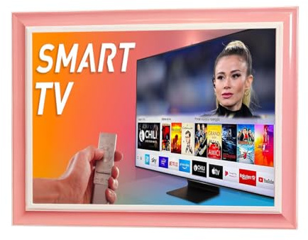 Bilderrahmen aus Holz in Rosa und Weiß für Smart TV, dekorativ, universell passgenau, Rückwärts/R (66 bis 75 Zoll)