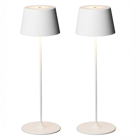 MU LIN 2PZLampada Lampada da Tavolo Ricaricabile e Senza Fili con Controllo Touch, Utilizzabile anche come Lampada da Esterni, Dimmer, 2200-3000 K, Altezza 35 cm, Colore Bianco per ristorante e Casa