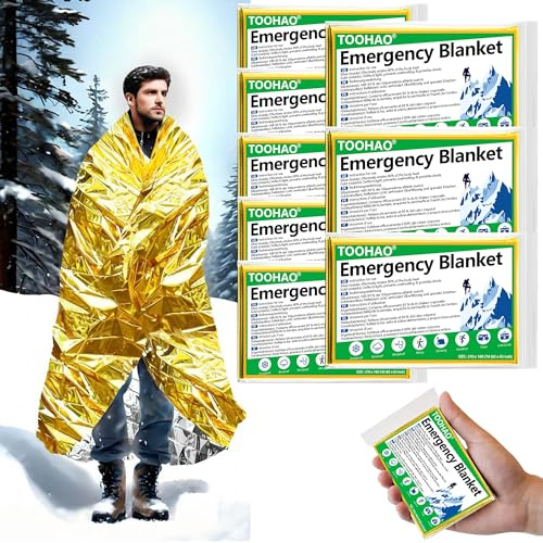 TOOHAO Rettungsdecke Gold Silber, Erste Hilfe Decke 8 Stück, 210×160cm | Notfalldecke Perfekt für Outdoor, Wandern, Überleben, Marathons oder Erste Hilfe, Robust, Reißfest & Wasserdicht