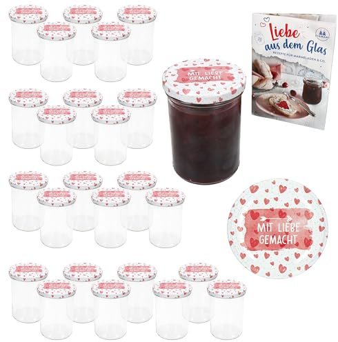 MamboCat 25er Set Sturzglas 435 ml mit to 82 Schraub-Deckel Mit Liebe gemacht I Einmachgläser + Diamant-Zucker-Rezept-Heft I Vorratsgläser einkochen & konservieren