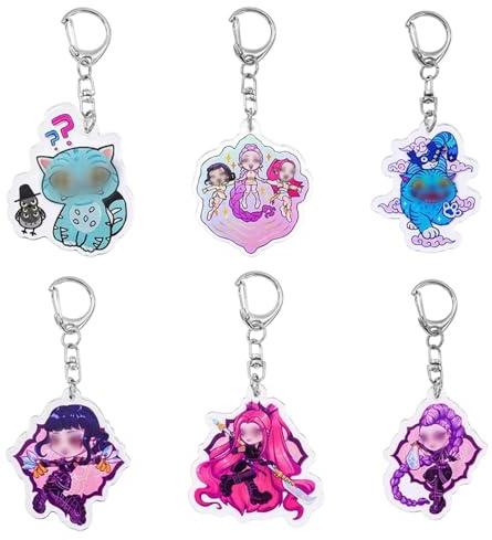6 Stück Acryl Schlüsselanhänger, Anime Merch für Fanartikel, Acryl Schlüsselring Doppelseitig, Taschenanhänger für Fans, Jungen und Mädchen Rucksack Anhänger Pop Figuren aus Acrylic Geschenk Zubehör