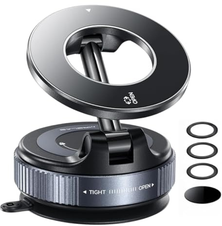 Bizex 2026 Upgraded Vacuum Magnetic Mobile Phone Holder Car for Magsafe Car Mount, Suction Cup Mobile Phone Holder with 3 Rings, 360° Rotatable for Mirror/Gym