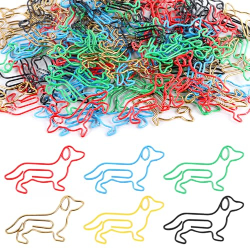 YIYICO Büroklammern Motiv Dackel Süße Büroklammer Bunt Metall 100Stk | Papierklammern Klammern Dachshund Tiereform Lesezeichen Paper Clips für Aktenklammer Postkarten Büro Schule