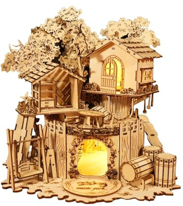 MUSIC PARK Puzzle in legno 3D in miniatura casa sull'albero per adulti con luci notturne scintilla kit modello kit decorazione per la casa fai da te per le donne