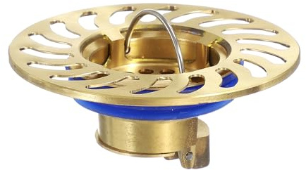 QUARKZMAN Sifone Antiodore Per Pavimento Coprisifone In Ottone Tappo Oro | Adatto Per Tubi Da 1.3-1.7, Doccia Antiritorno, Bagno Cucina