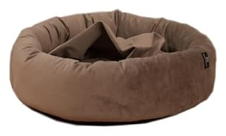 Rohrschneider LAJOS Kuschelinsel für Hunde, Rund mit Hohem Rand, Abnehmbarer Bezug, Handwaschbar, Samtstoff Polyester, Antirutsch-Unterseite, Herausnehmbares Innenkissen (Taupe, Gr. M: Ø68x18cm)
