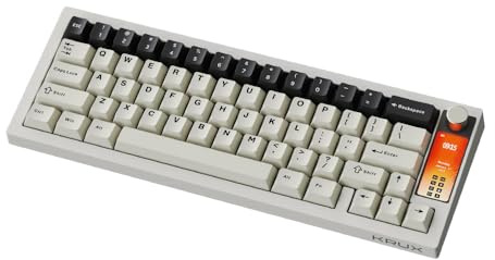 KRUX Drox QWERTY Mechanische Gaming Tastatur 65% – Wireless (Bluetooth, 2.4GHz, USB-C), RGB ARGB Beleuchtung, Hot-Swap, PBT Keycaps, Gasket Mount, Drehregler & Display, für PC, Mac, Laptop