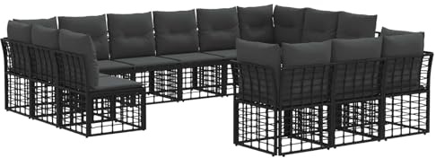 vidaXL Outdoor-Sofagarnitur Schwarz und Dunkelgrau Polyester, Moderner, wetterfester, modularer Garten-Sofa-Set mit verstellbaren Fußpolstern, perfekt zum Entspannen
