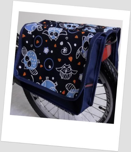 Kinder-Fahrradtasche Joy Satteltasche Gepäckträgertasche Fahrradtasche 2 x 5 Liter Farbe: 28 Owl 1 Navy-orange