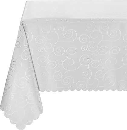 BEAUTEX Damast Tischdecke Ornamente eckig 130x160 Weiß bügelfrei | fleckenabweisend, Lotuseffekt, formstabil, strapazierfähig, eleganter Glanz, hochwertige Tischwäsche für Alltag & Anlass