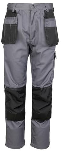 TuffStuff - Excel Work Trousers, Grey - 34 Waist, Regular 30 Length - Two-Tone Design with Tuff-Tex Reinforced Knees, Holster Pockets & Triple-Stitched Seams - Durable & Hardwearing - YKK Zip