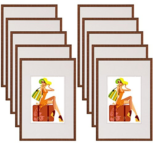 WOLTU Bilderrahmen 10x15 cm Set of 10 Fotorahmen aus Kunststoff mit Passepartout, Posterrahmen zum vertikalen oder horizontalen Aufhängen/Aufstellen, Collage Wanddeko, Bronze