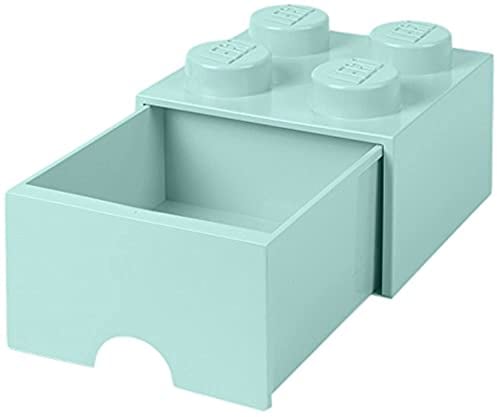 LEGO 4005 Brick 4 Knöpfe, 1 Schublade, stapelbar Aufbewahrungsbox, 4,7 l, grün, Plastik, Legion/Aqua Light Blue/Mint, 25 x 25 x 18 cm