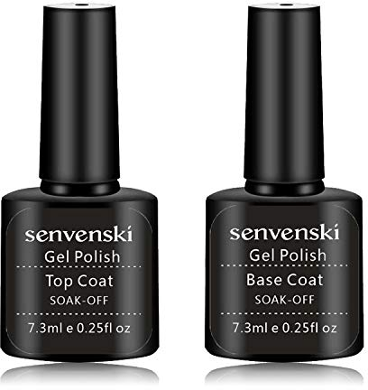 Senvenski Gel Nagellack Top und Base Coat Shellac No Wipe Art Set Soak Off UV LED Lack Glanz Spiegeleffekt Klar Harz Home Salon (TB001)
