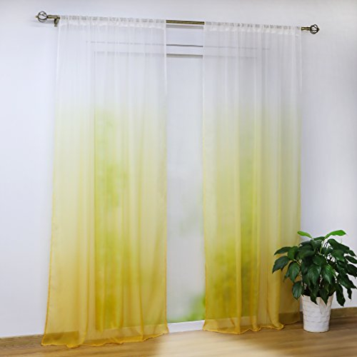 Joyswahl Voile Gardine halptransparenter Vorhang mit Topaktuelle Farbverlauf Muster »Babette« Schals Fenster Vorhänge mit Stangendurchzug BxH 140x245cm Gelb 1er Pack