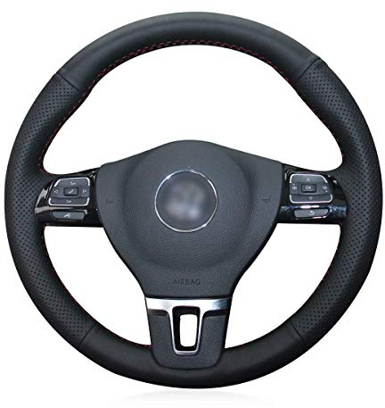 Shining Wheat Lenkradbezug für Volkswagen VW GOL Tiguan Passat B7 Passat CC Touran Jetta Mk6 Schwarz Leder