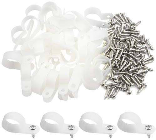 BGTXINGI 50Pcs White Nylon R-Type Cable Clamp Fastener for 19.4mm ( 3/4 ) Dia Wire Tube Plastic Wire Cord Clip Fixer with 50 Pack Screws for Wire Management