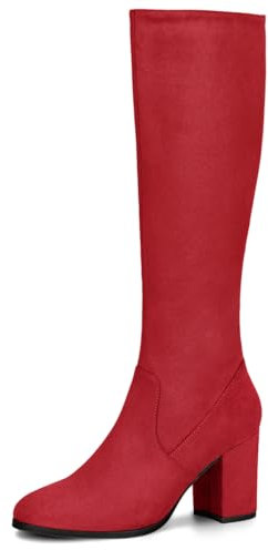 Allegra K Stivali alti al ginocchio da donna con cerniera laterale tacco grosso, Rosso, 39 EU
