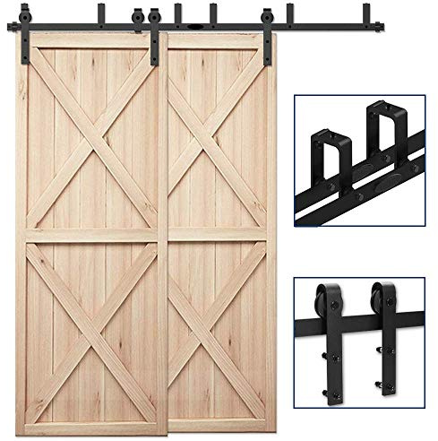 Binario per Porta Scorrevole Doppio Accessori Kit 13FT/3.96M, Bypass Porta Scorrevoli Esterno Muro Doppia Pista Scorrevole in Stile Rustico-Nero