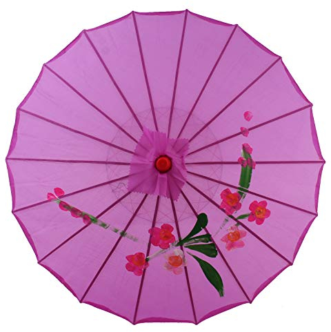 AAF Nommel Sonnenschirm Deko Schirm Kunstfaser wasserfest Bambus Holz Bali Ø 55cm (Violett)