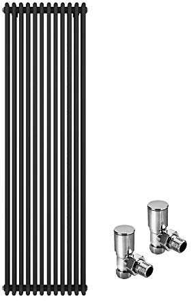 ELEGANT 1800 x 560mm Cast Iron Style 2 Column Grey Radiators Traditional Vertical Tall Upright Double Bar Colosseum Anthracite Designer Rads with Valves Chrome