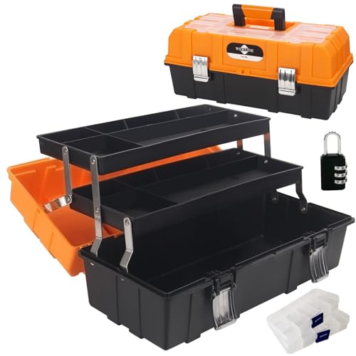 WEWLINE Boîte à outils de 41,9 cm - 3 couches - Multiplication - En plastique - Avec poignée portable - Parfaite pour la maison, le bureau, la voiture, la pêche