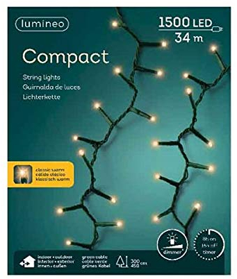 Lumineo Lichterkette Compact klassisch warm - 1500 LEDs - 34 Meter - Timer - dimmbar - IP44 Schutz