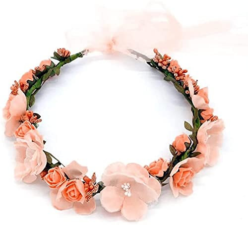 Blumenkranz Haare, Blumenkranz Haarschmuck Hochzeit Braut Haarschmuck für Strand Hochzeit Braut Fotografie Party Muttertag (Orange)