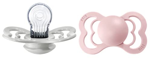 BIBS Supreme Schnuller 2er-Pack, BPA-frei, Symmetrischer Nippel. Silikon, Hergestellt in Dänemark. 6-18 Monate (2er Pack), Haze/Blossom