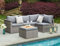 Bravich 6-Sitzer Rattan Ecksofa & Fußhocker Gartenmöbel Set 4 Stück Outdoor Rattan Gartenmöbel mit Hocker, Regenschutz & Kissen Komplett montiert Wetterfest (Grau, Rattan)